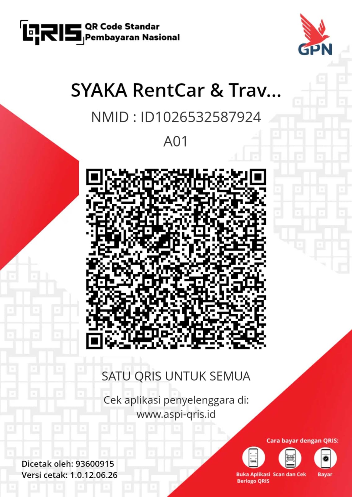 QRIS SYAKA RentCar & Travel